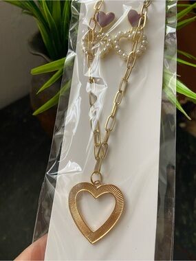 Gold Heart Pendant Necklace earring set
